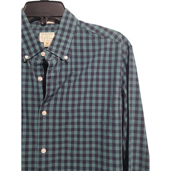 J. Crew Gingham Classic Secret Wash Button Front Shirt Navy Green - Picture 3 of 5